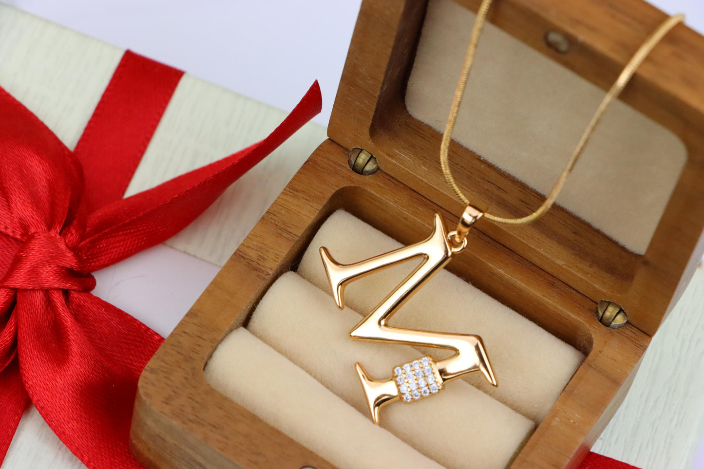 Rose Gold M Initial Pendant with Sparkling Crystals, XPPT1424 (2136-1)