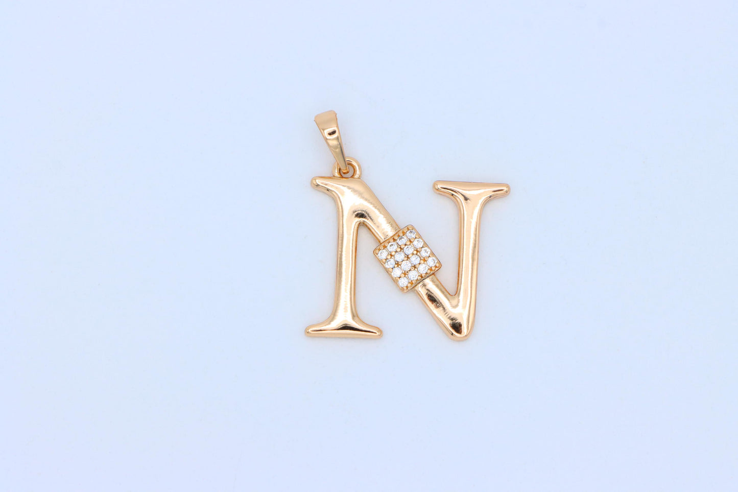 Rose Gold N Initial Pendant with Dazzling CZ Crystals, XPPT1425 (2136-1)