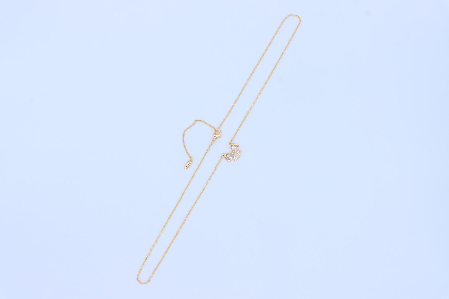Rose Gold Bow Necklace with Heart-Shaped Crystals and Pavé Detail, XPNL1888 (2160-1)