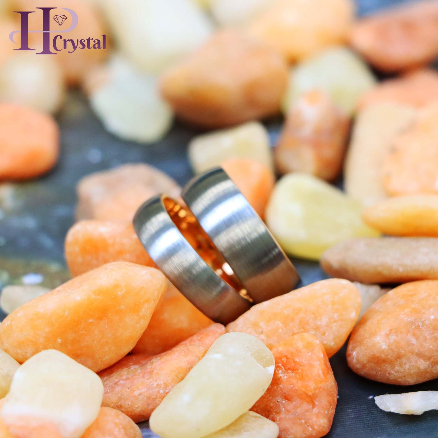 Domed Rose Gold IP Plated Inside & Gun Metal Brushed Center Tungsten Ring