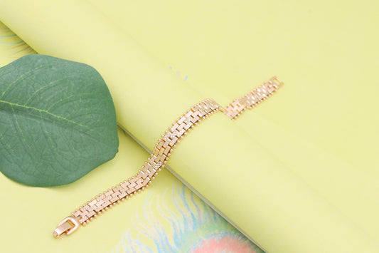 Elegant Rose Gold Chain Bracelet with Textured Brick Pattern, XPBL1128 (2113-7)