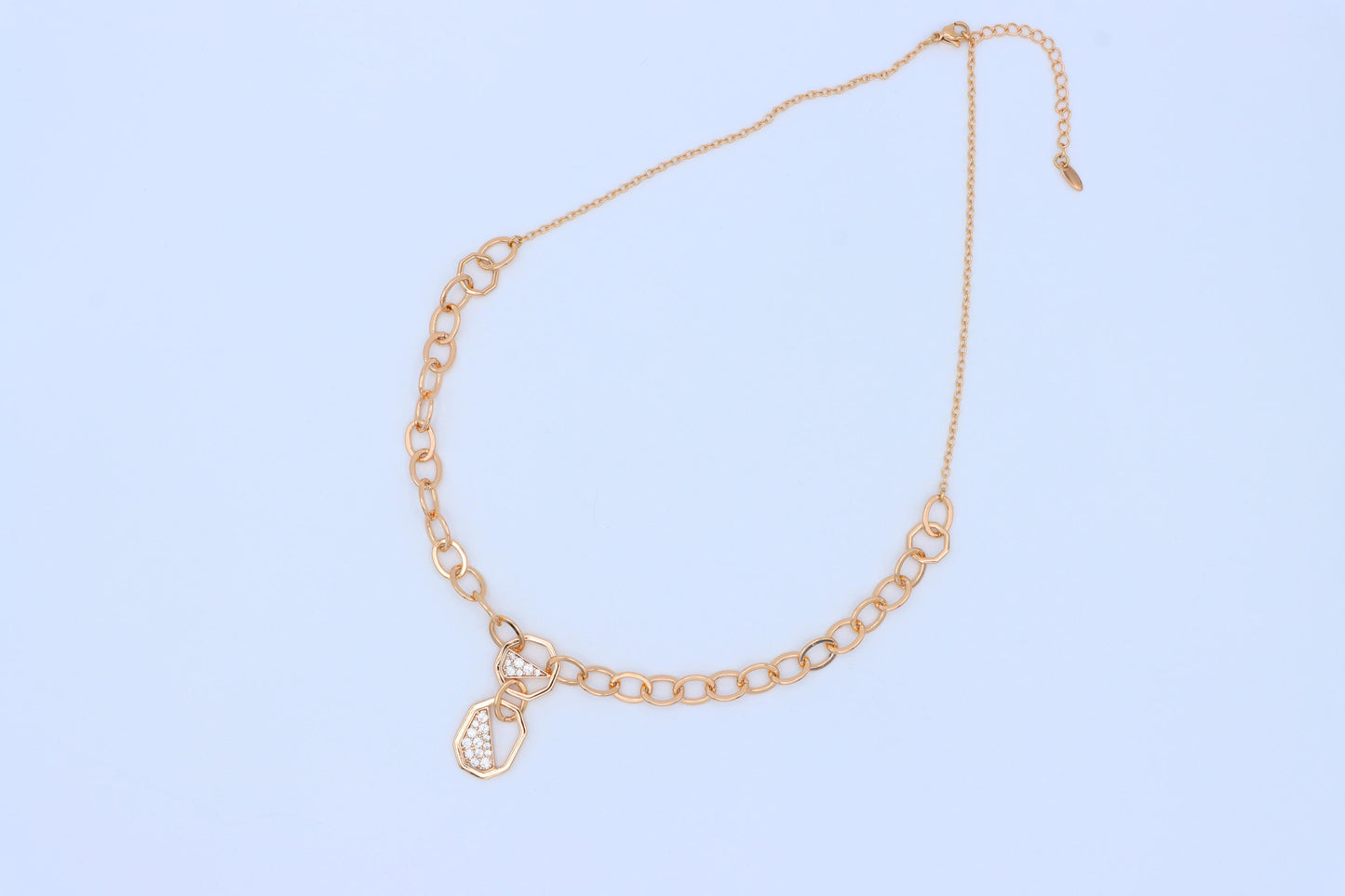 Rose Gold Chunky Chain Necklace with Crystal Geometric Charms, XPNL1889 (2160-2)