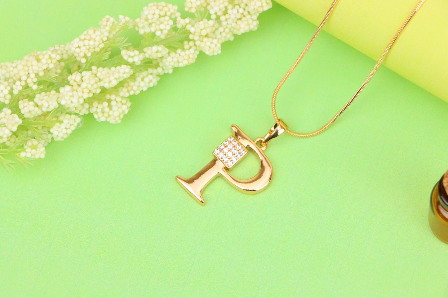 Rose Gold P Letter Pendant with CZ Accents, XPPT1427 (2136-1)
