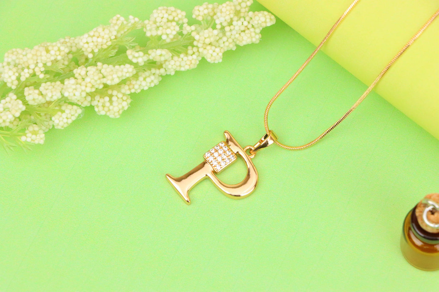 Rose Gold P Letter Pendant with CZ Accents, XPPT1427 (2136-1)
