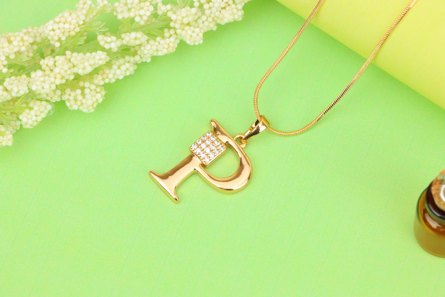 Rose Gold P Letter Pendant with CZ Accents, XPPT1427 (2136-1)