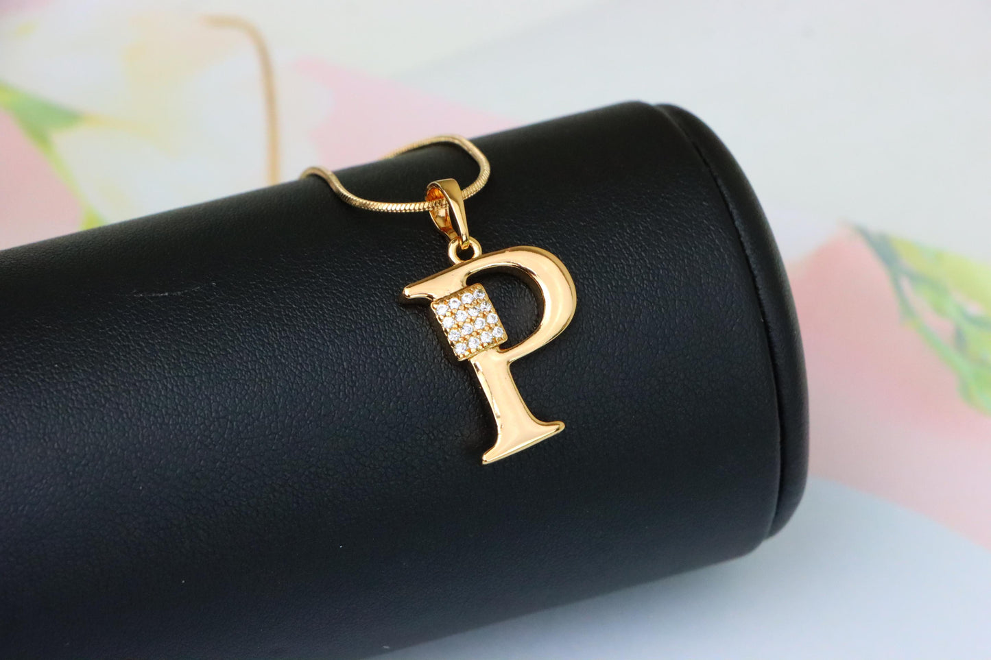 Rose Gold P Letter Pendant with CZ Accents, XPPT1427 (2136-1)