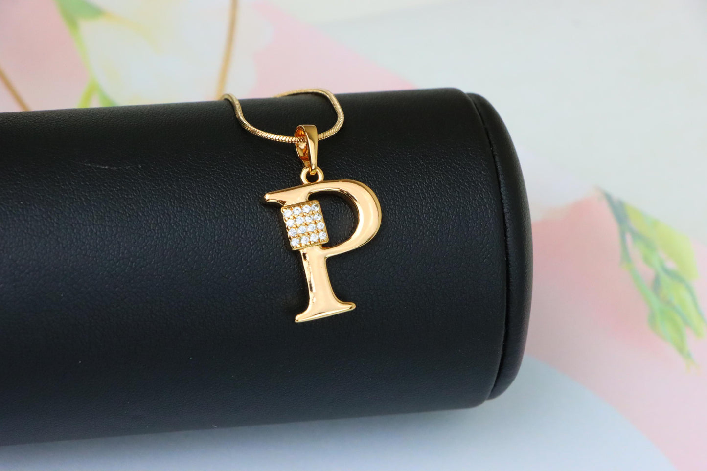 Rose Gold P Letter Pendant with CZ Accents, XPPT1427 (2136-1)