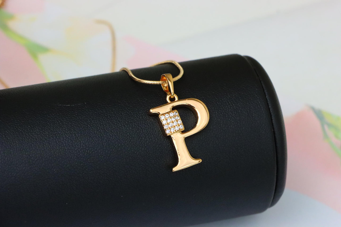 Rose Gold P Letter Pendant with CZ Accents, XPPT1427 (2136-1)