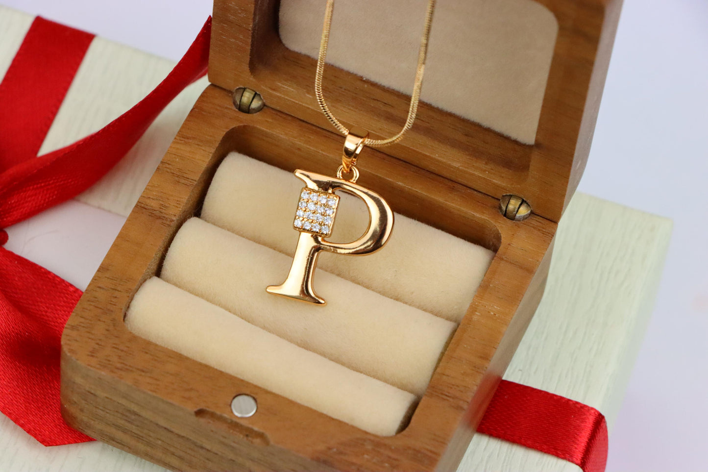 Rose Gold P Letter Pendant with CZ Accents, XPPT1427 (2136-1)