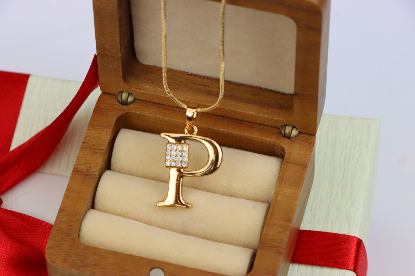Rose Gold P Letter Pendant with CZ Accents, XPPT1427 (2136-1)