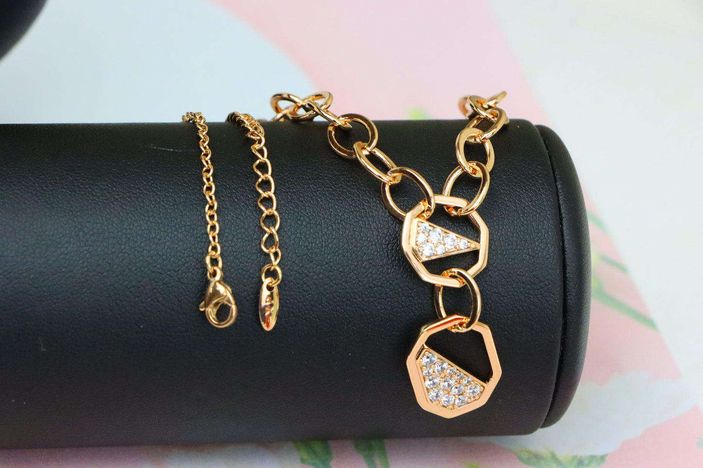 Rose Gold Chunky Chain Necklace with Crystal Geometric Charms, XPNL1889 (2160-2)