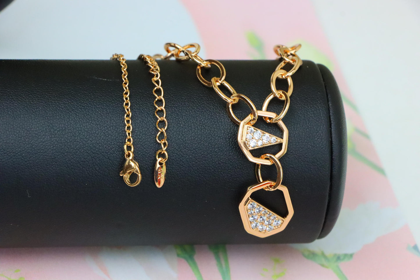 Rose Gold Chunky Chain Necklace with Crystal Geometric Charms, XPNL1889 (2160-2)