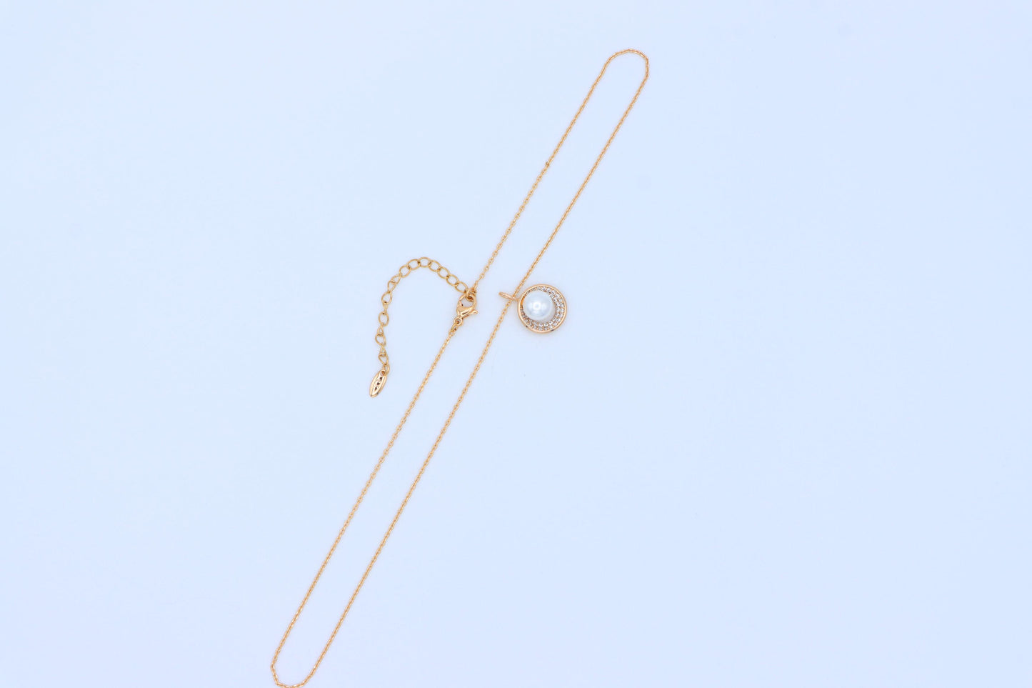 Rose Gold Circle Pendant Necklace with Pearl and Crystal Accents, XPNL1890 (2160-3)
