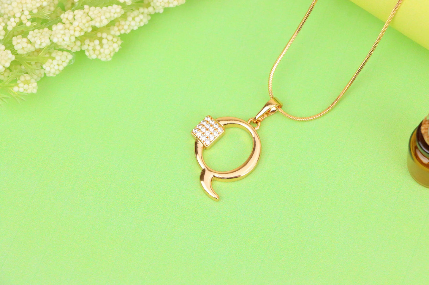 Rose Gold Q Letter Pendant with CZ Detailing, XPPT1428 (2136-1)