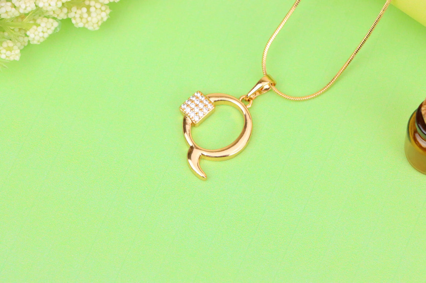 Rose Gold Q Letter Pendant with CZ Detailing, XPPT1428 (2136-1)
