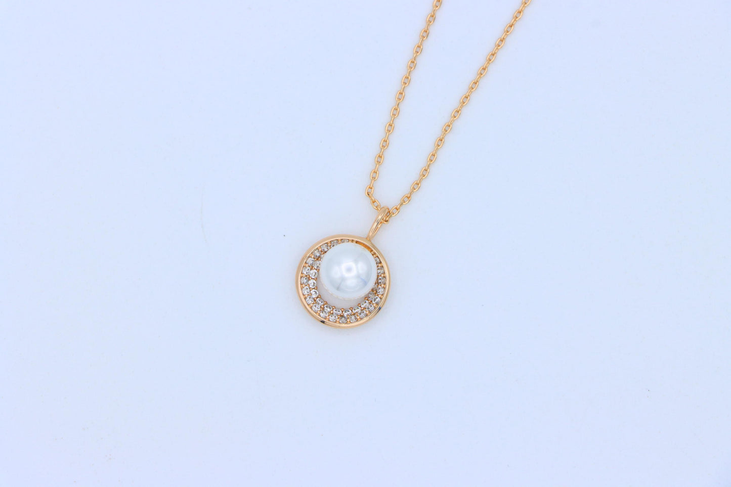 Rose Gold Circle Pendant Necklace with Pearl and Crystal Accents, XPNL1890 (2160-3)