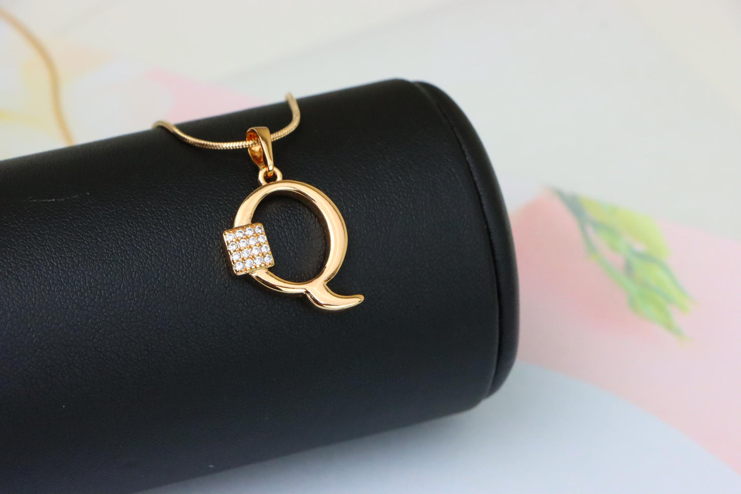 Rose Gold Q Letter Pendant with CZ Detailing, XPPT1428 (2136-1)