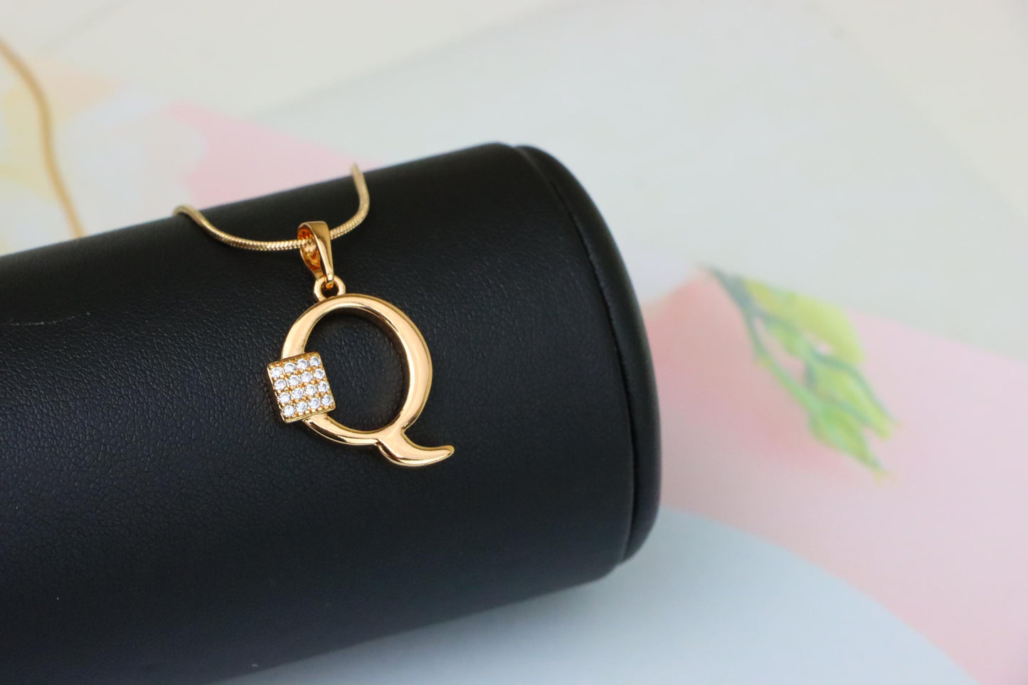 Rose Gold Q Letter Pendant with CZ Detailing, XPPT1428 (2136-1)