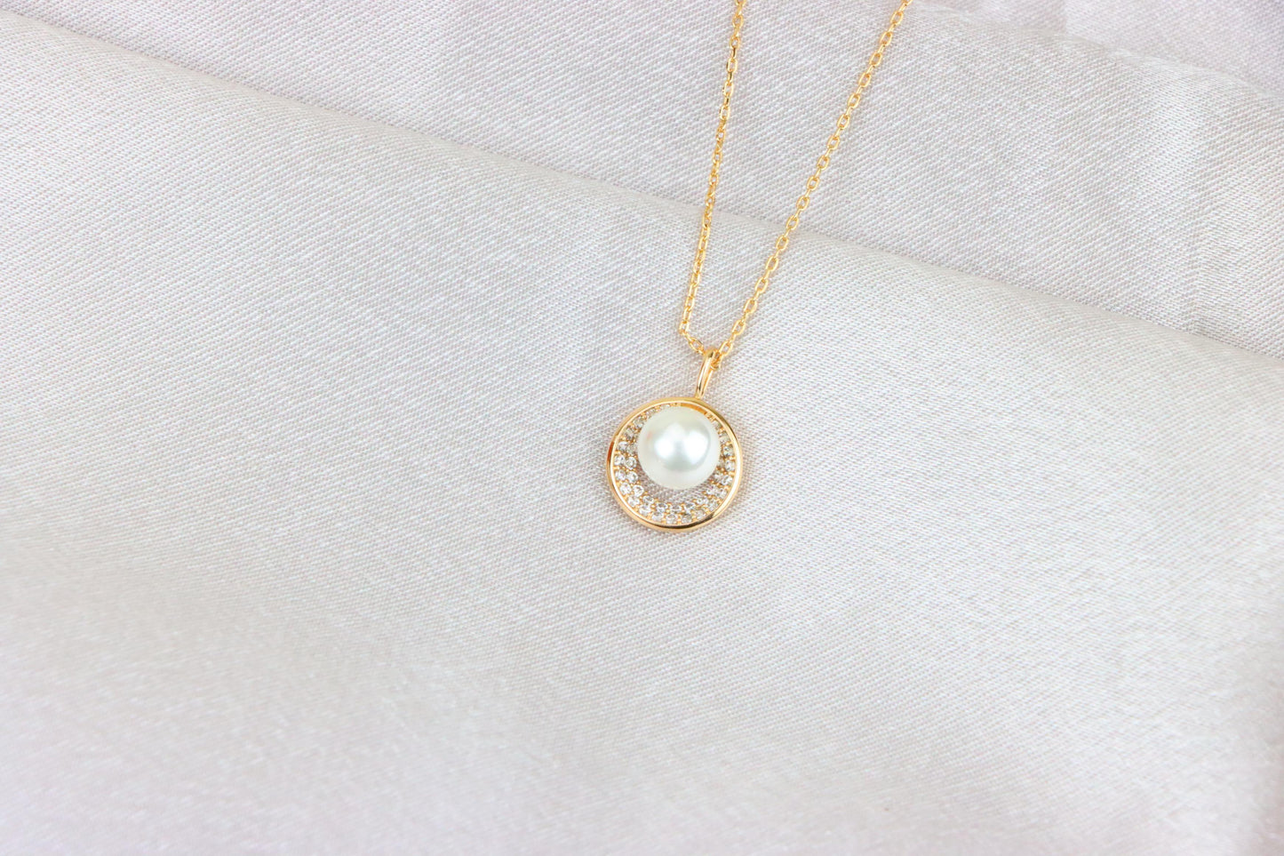 Rose Gold Circle Pendant Necklace with Pearl and Crystal Accents, XPNL1890 (2160-3)