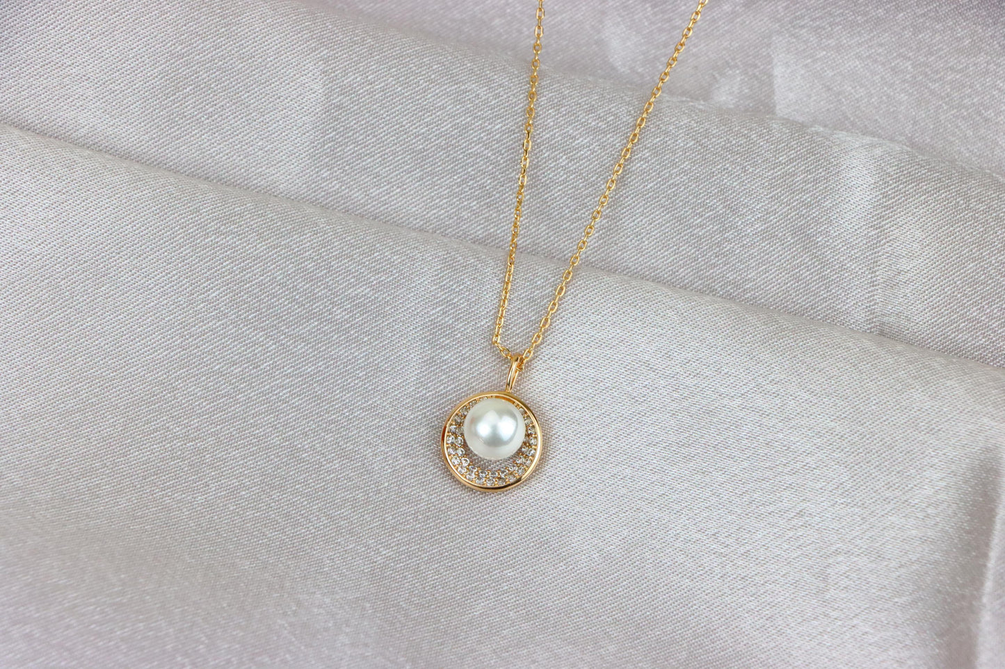 Rose Gold Circle Pendant Necklace with Pearl and Crystal Accents, XPNL1890 (2160-3)