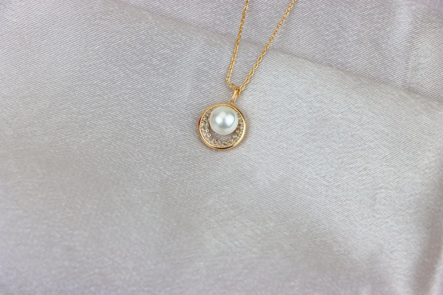 Rose Gold Circle Pendant Necklace with Pearl and Crystal Accents, XPNL1890 (2160-3)