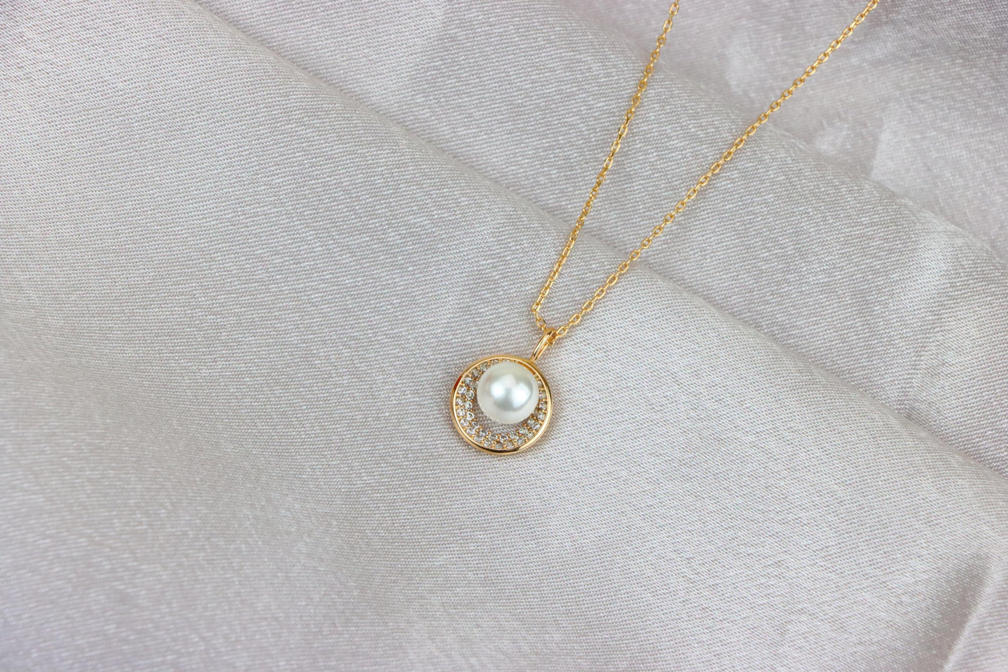 Rose Gold Circle Pendant Necklace with Pearl and Crystal Accents, XPNL1890 (2160-3)