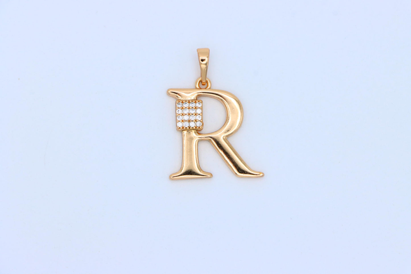 Rose Gold R Letter Pendant with CZ Accent, XPPT1429 (2136-1)