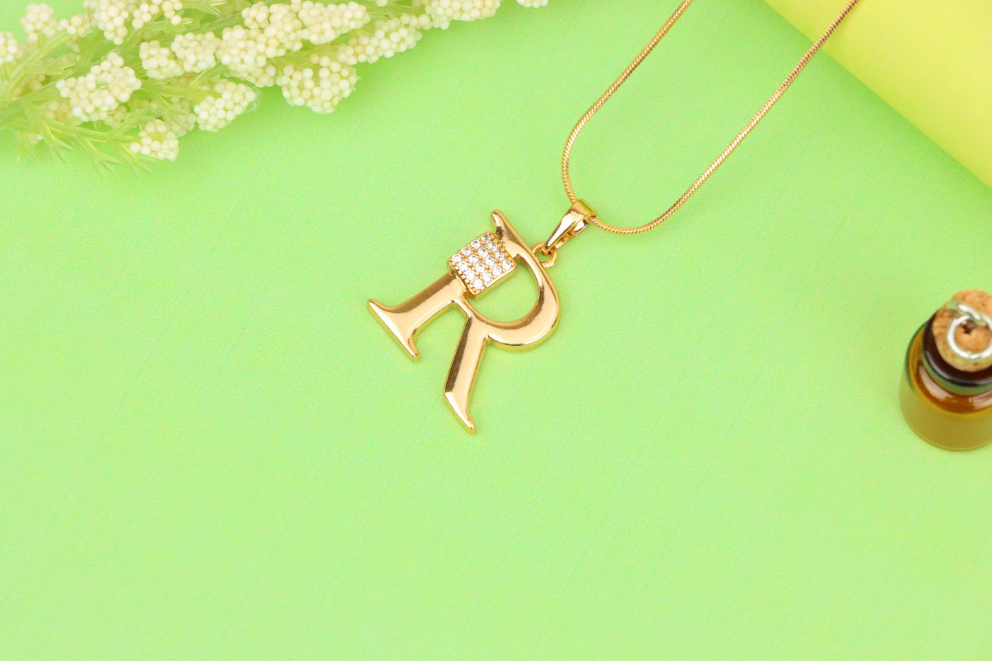 Rose Gold R Letter Pendant with CZ Accent, XPPT1429 (2136-1)