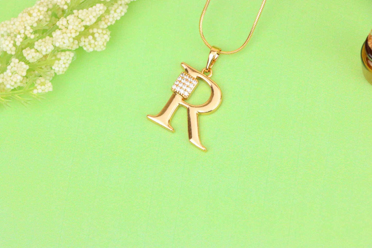 Rose Gold R Letter Pendant with CZ Accent, XPPT1429 (2136-1)