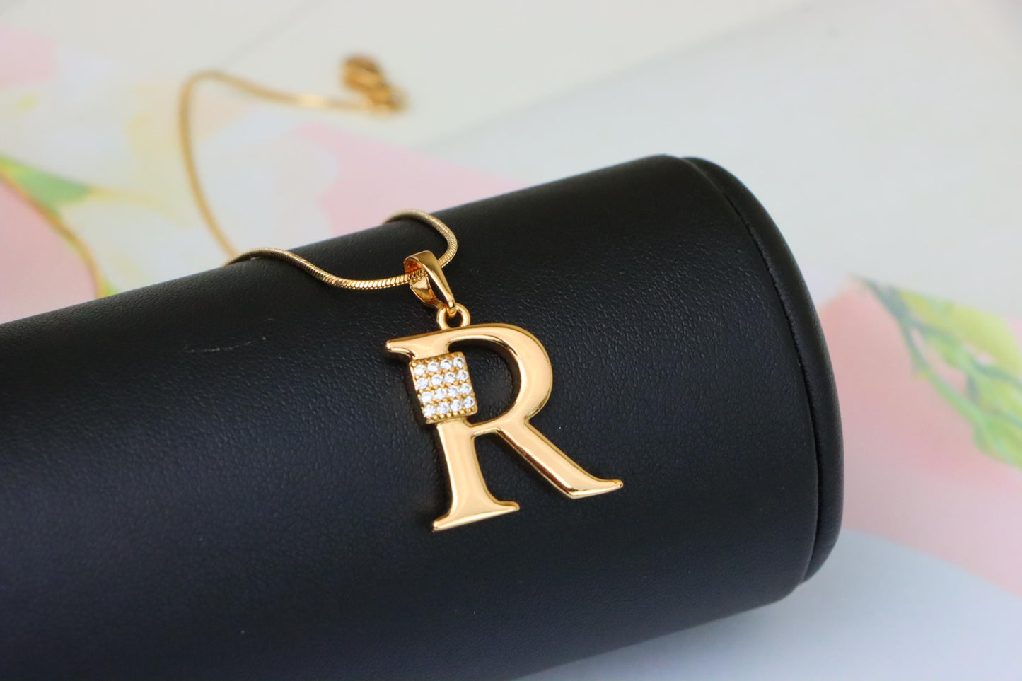 Rose Gold R Letter Pendant with CZ Accent, XPPT1429 (2136-1)