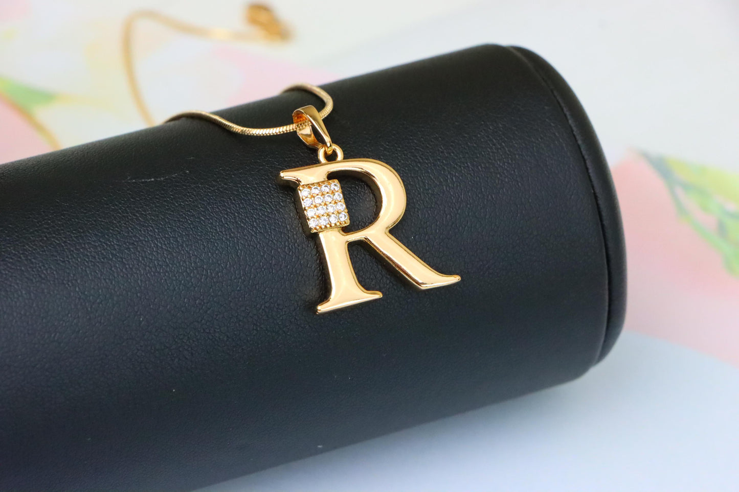 Rose Gold R Letter Pendant with CZ Accent, XPPT1429 (2136-1)
