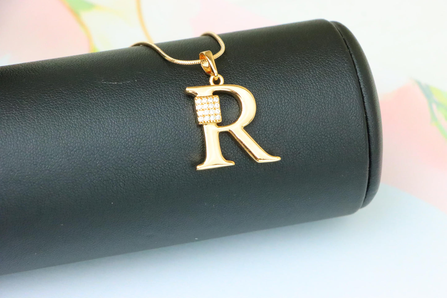 Rose Gold R Letter Pendant with CZ Accent, XPPT1429 (2136-1)