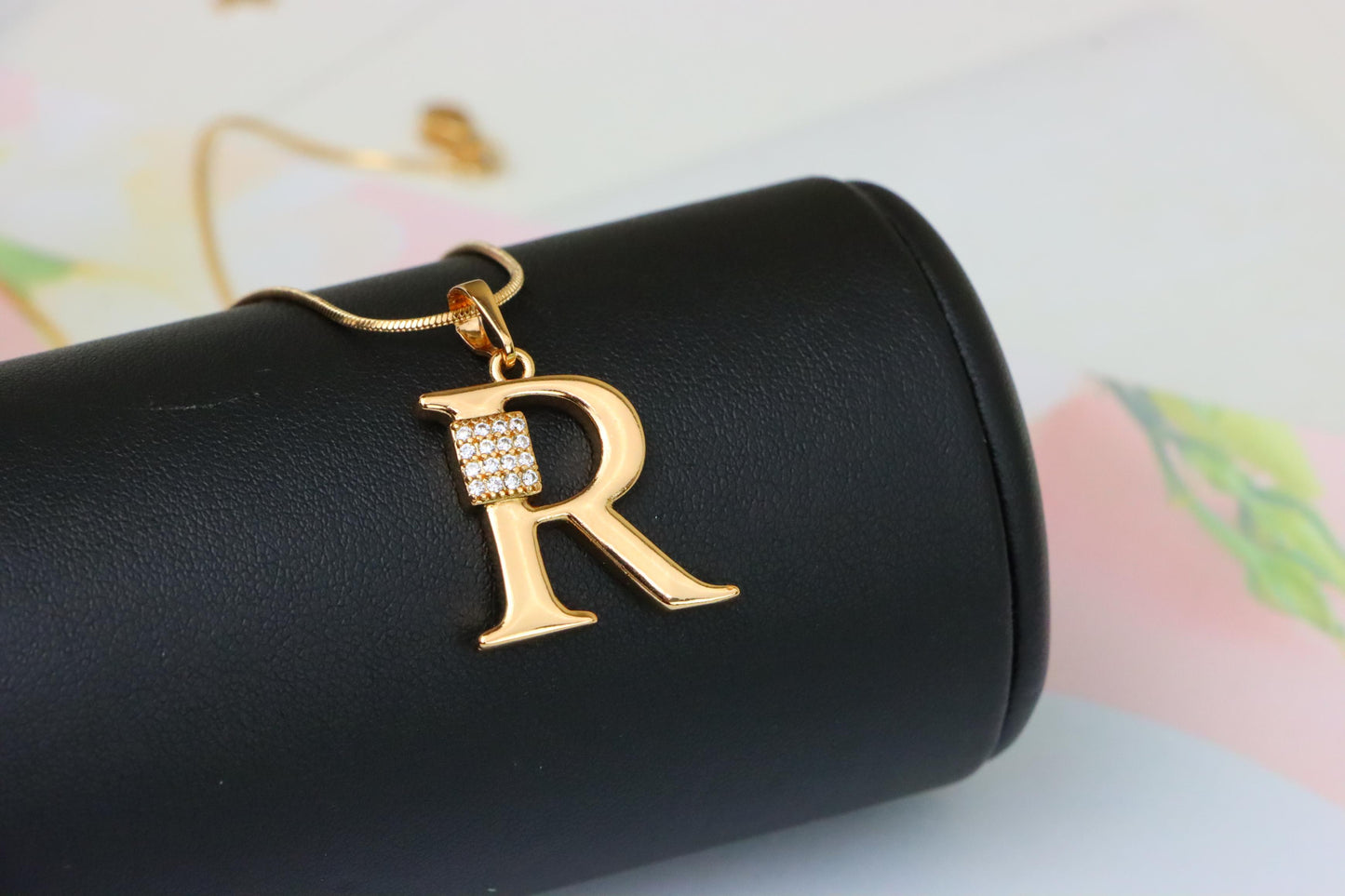 Rose Gold R Letter Pendant with CZ Accent, XPPT1429 (2136-1)