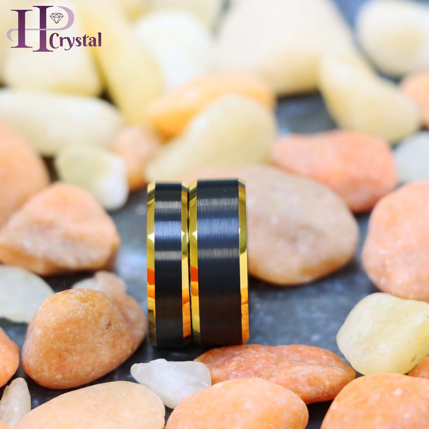 Black & Yellow Gold IP Brushed Center Beveled Edge Tungsten Ring