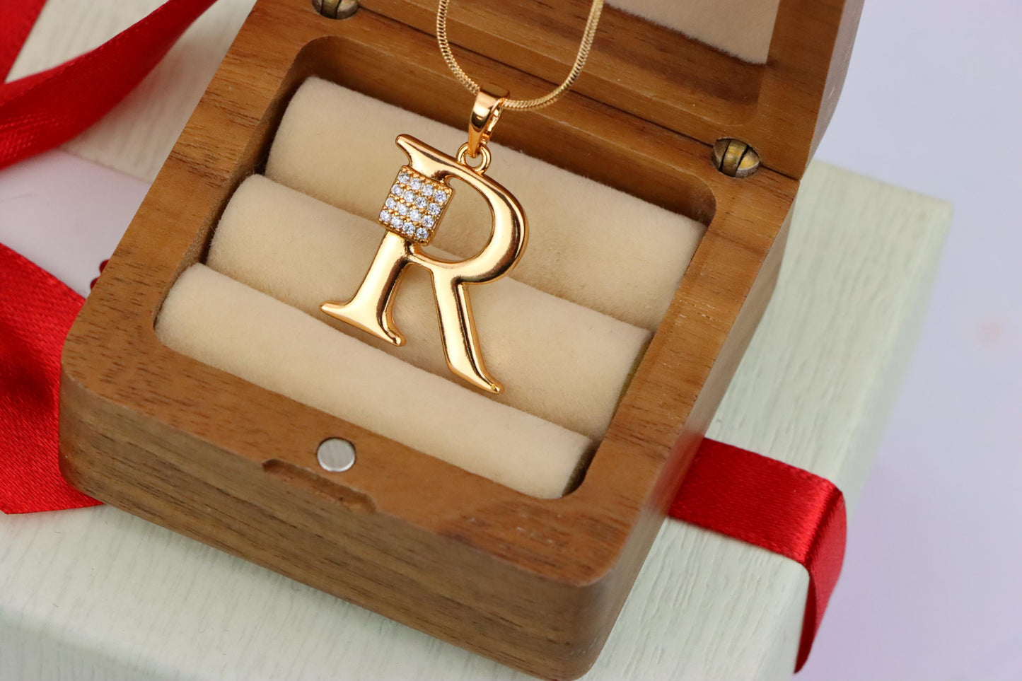 Rose Gold R Letter Pendant with CZ Accent, XPPT1429 (2136-1)