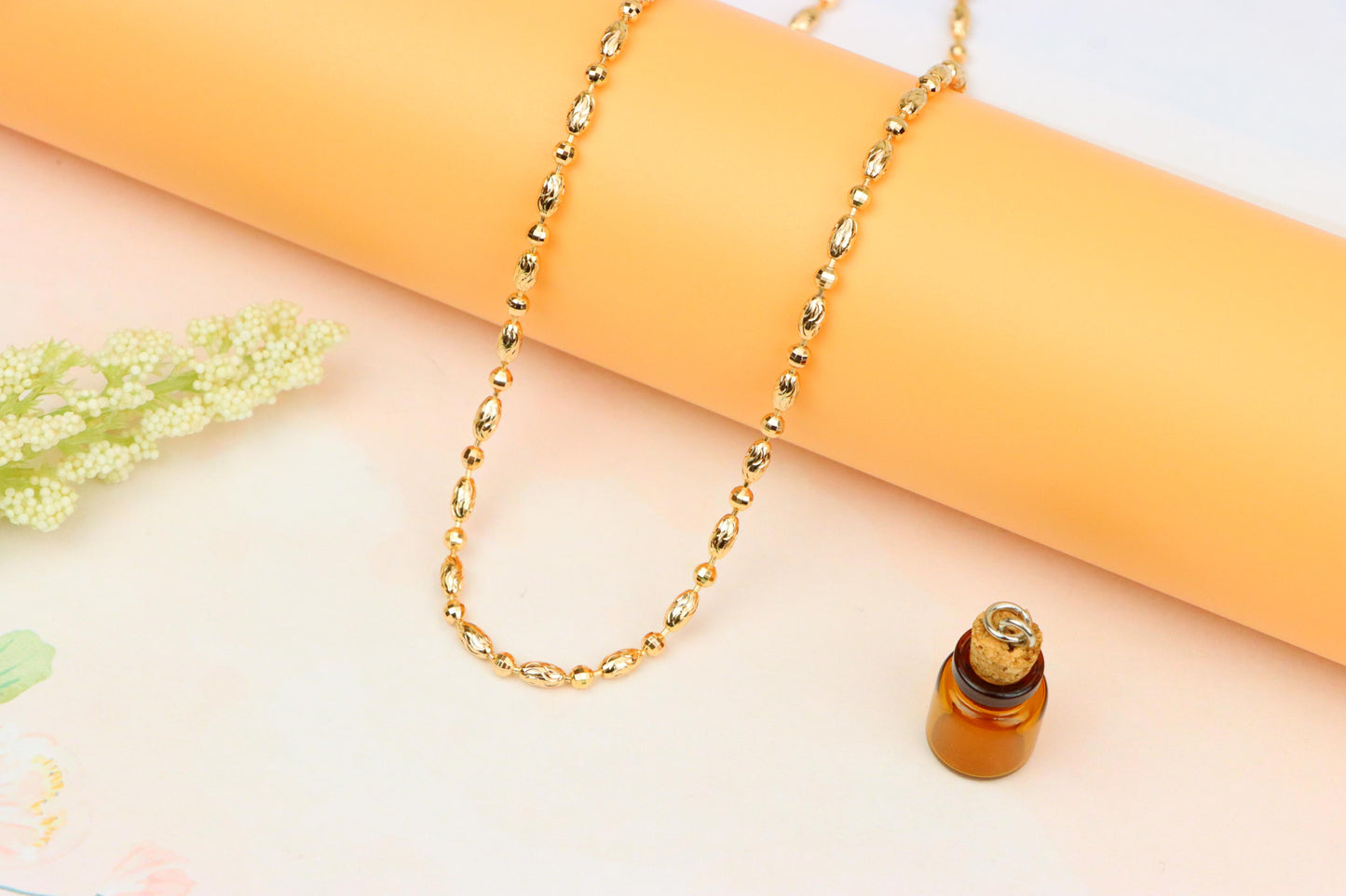 Elegant Rose Gold Chain Necklace with Intricate Oval Bead Links, XPNL1891 (2160-4)