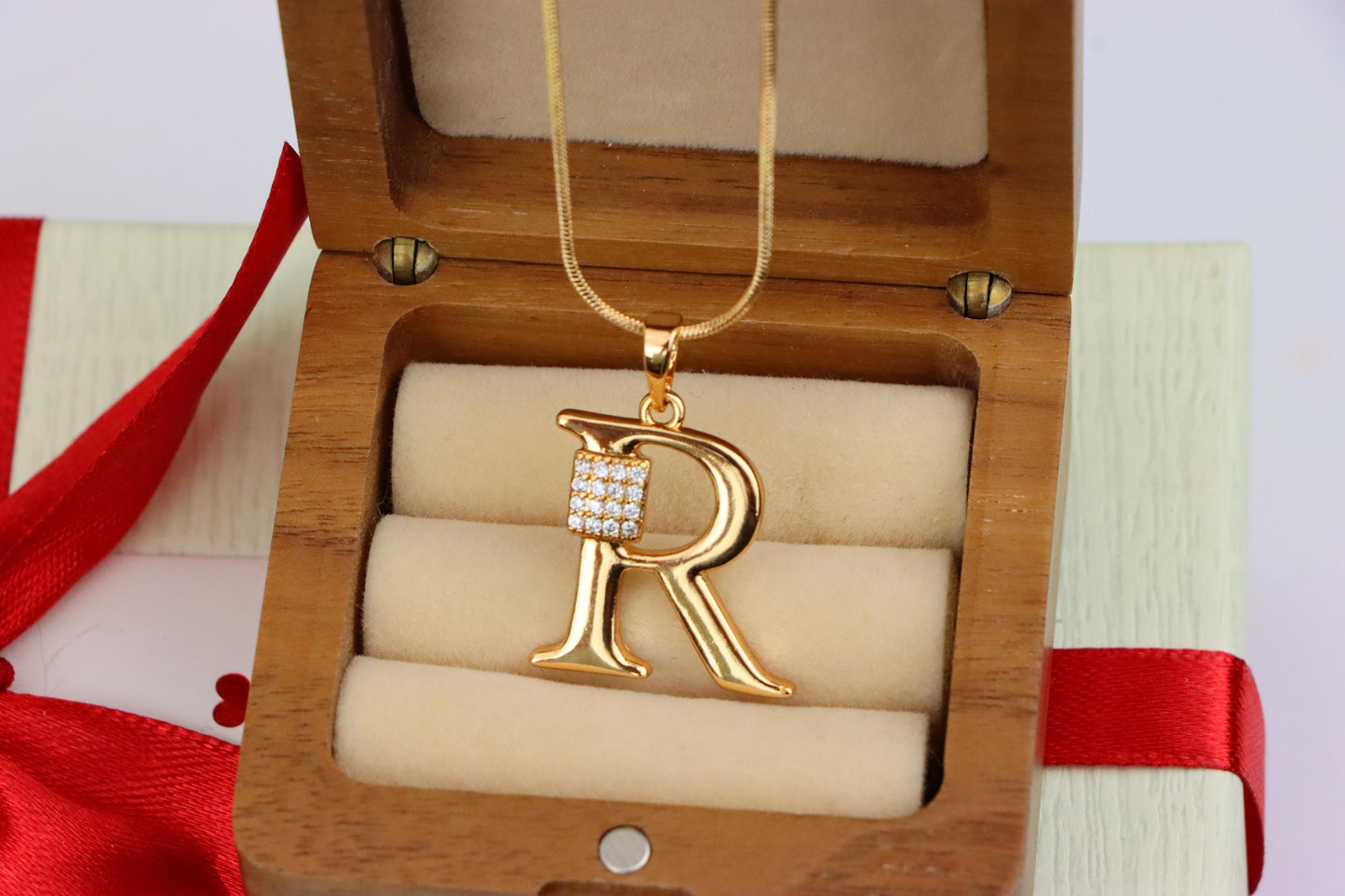 Rose Gold R Letter Pendant with CZ Accent, XPPT1429 (2136-1)