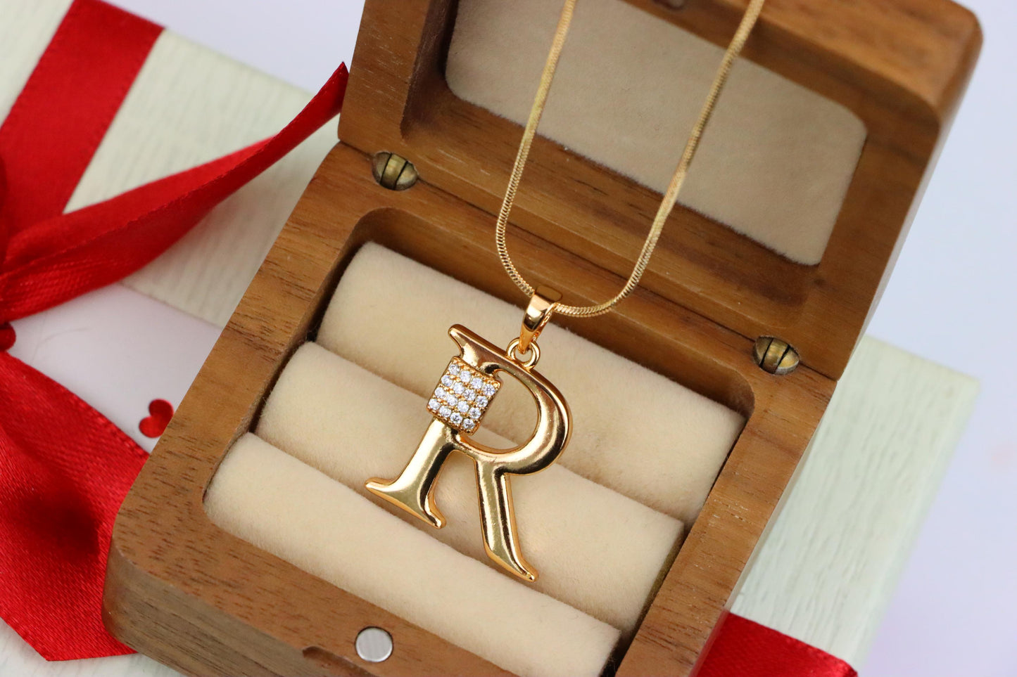 Rose Gold R Letter Pendant with CZ Accent, XPPT1429 (2136-1)