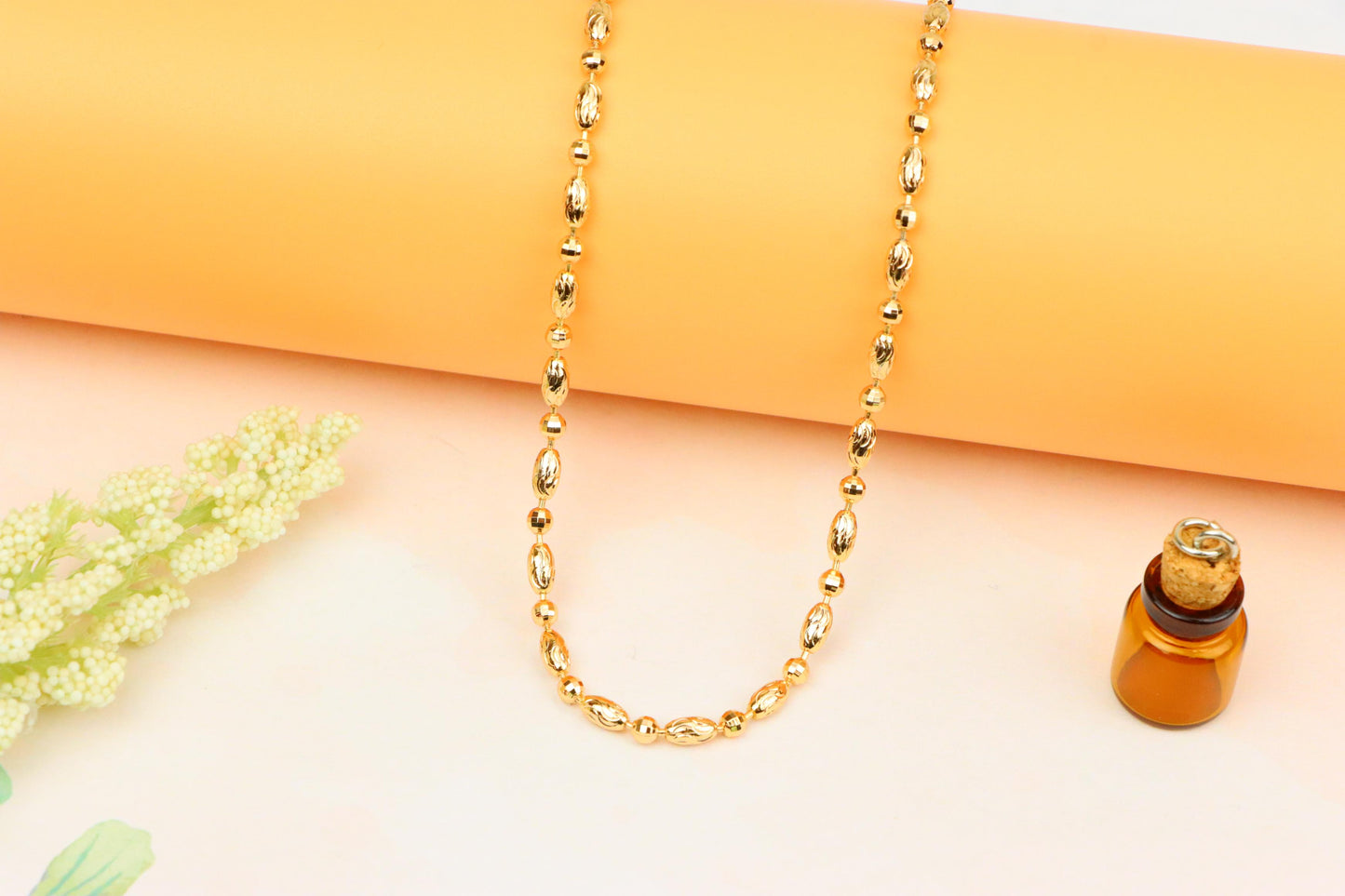 Elegant Rose Gold Chain Necklace with Intricate Oval Bead Links, XPNL1891 (2160-4)