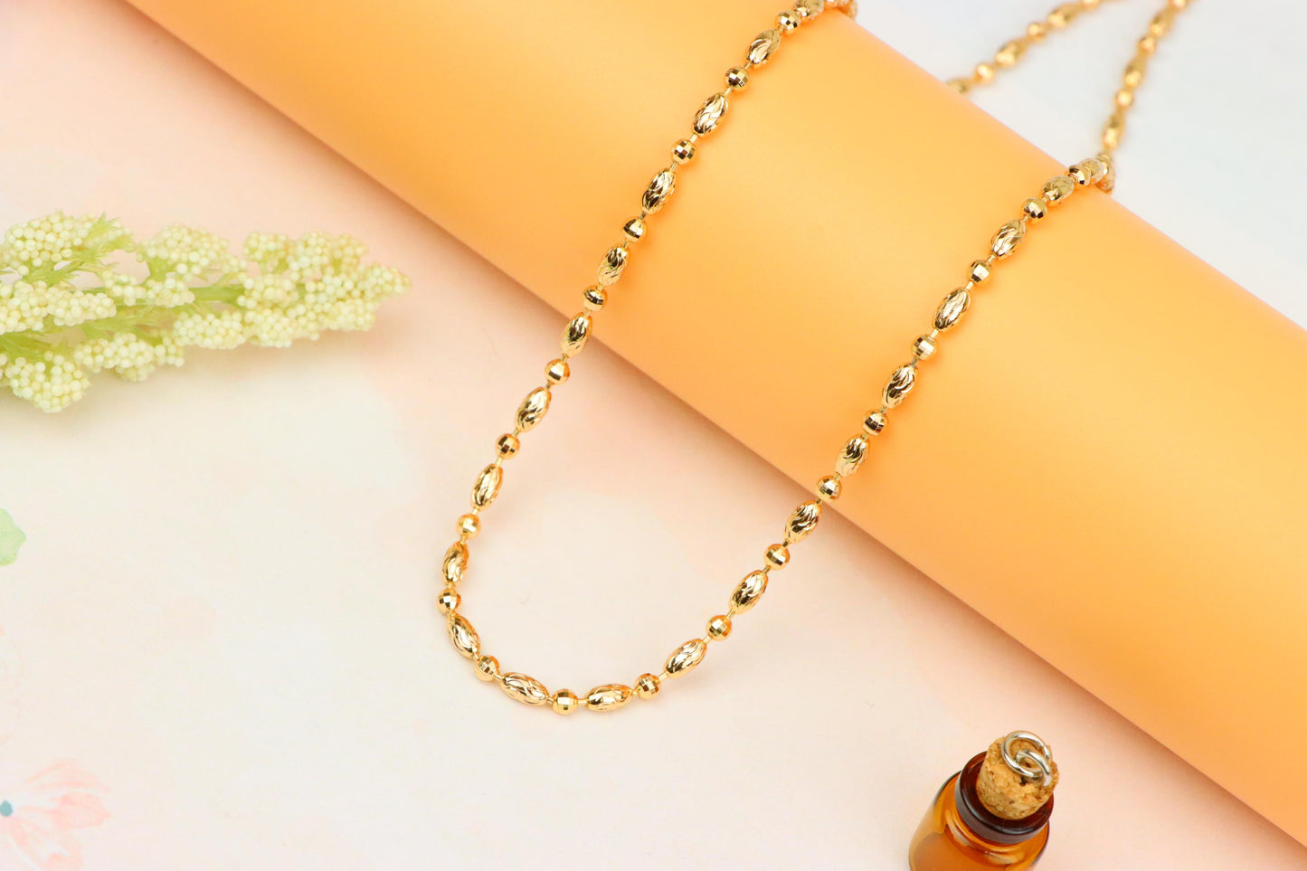 Elegant Rose Gold Chain Necklace with Intricate Oval Bead Links, XPNL1891 (2160-4)