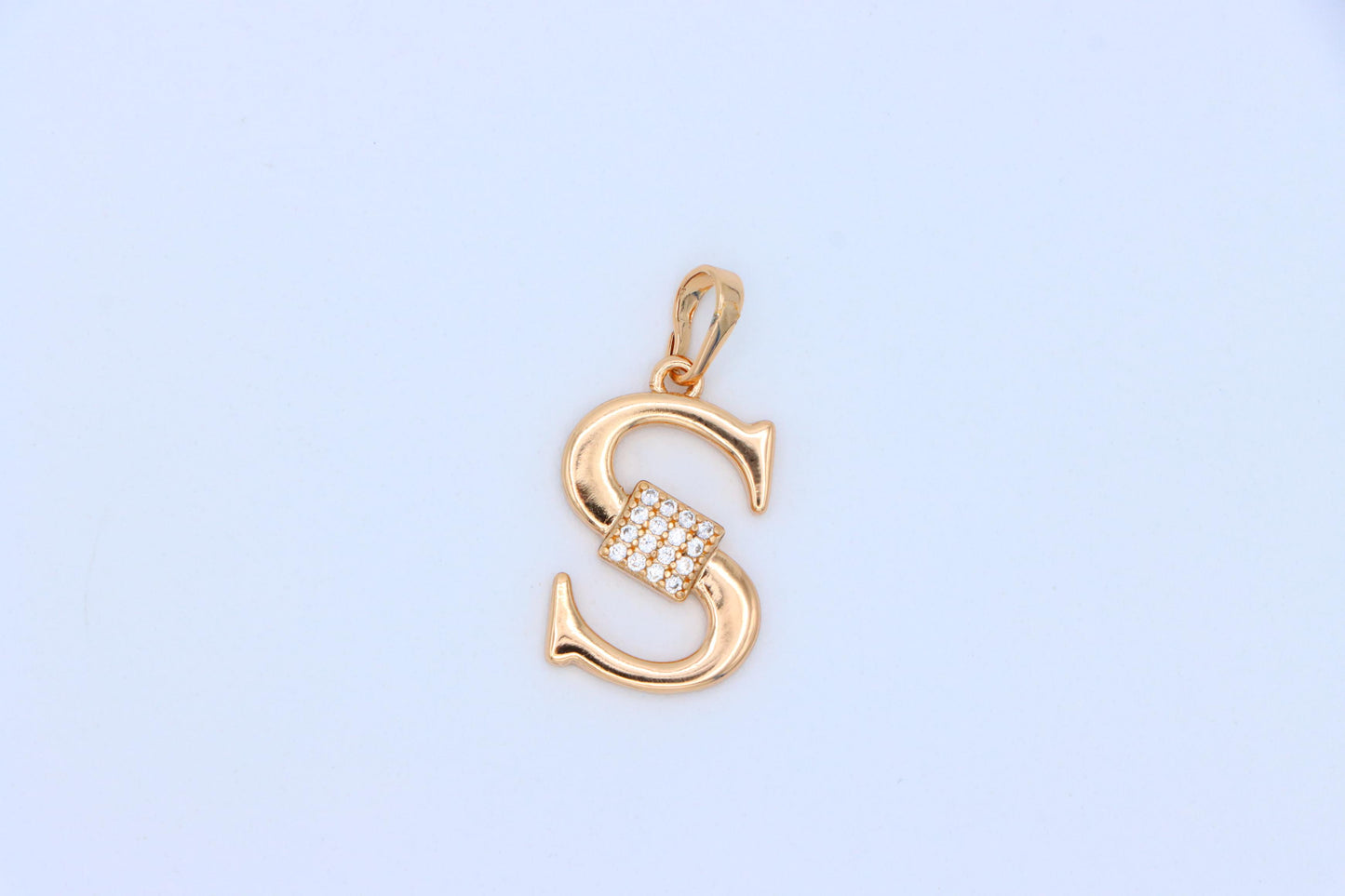 Rose Gold S Letter Pendant with CZ Stones Gold Plated Charm, XPPT1430 (2136-1)