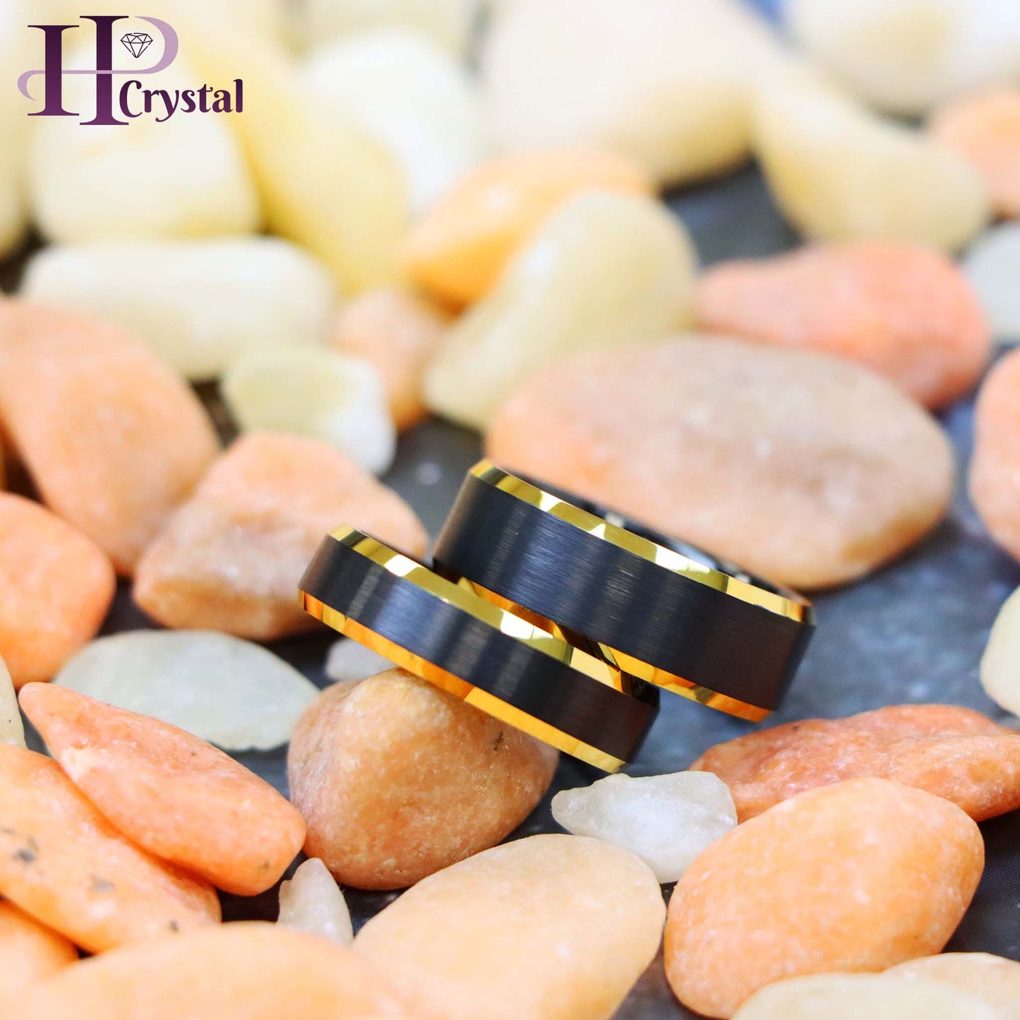 Black & Yellow Gold IP Brushed Center Beveled Edge Tungsten Ring