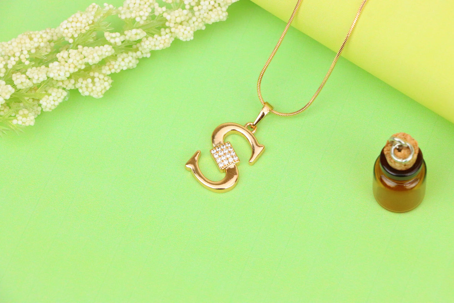 Rose Gold S Letter Pendant with CZ Stones Gold Plated Charm, XPPT1430 (2136-1)