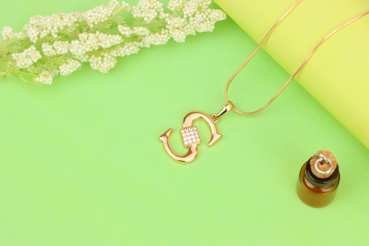 Rose Gold S Letter Pendant with CZ Stones Gold Plated Charm, XPPT1430 (2136-1)