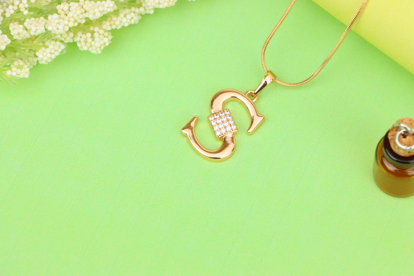 Rose Gold S Letter Pendant with CZ Stones Gold Plated Charm, XPPT1430 (2136-1)