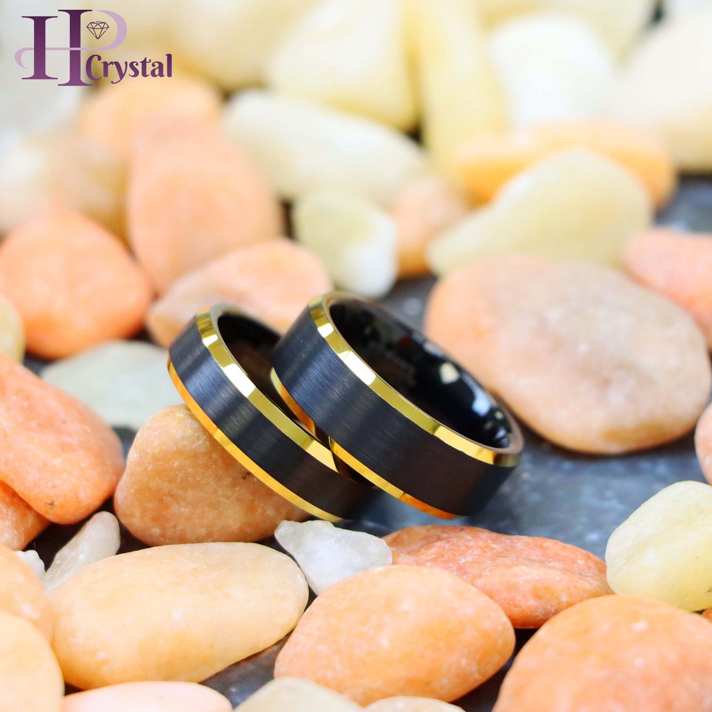 Black & Yellow Gold IP Brushed Center Beveled Edge Tungsten Ring