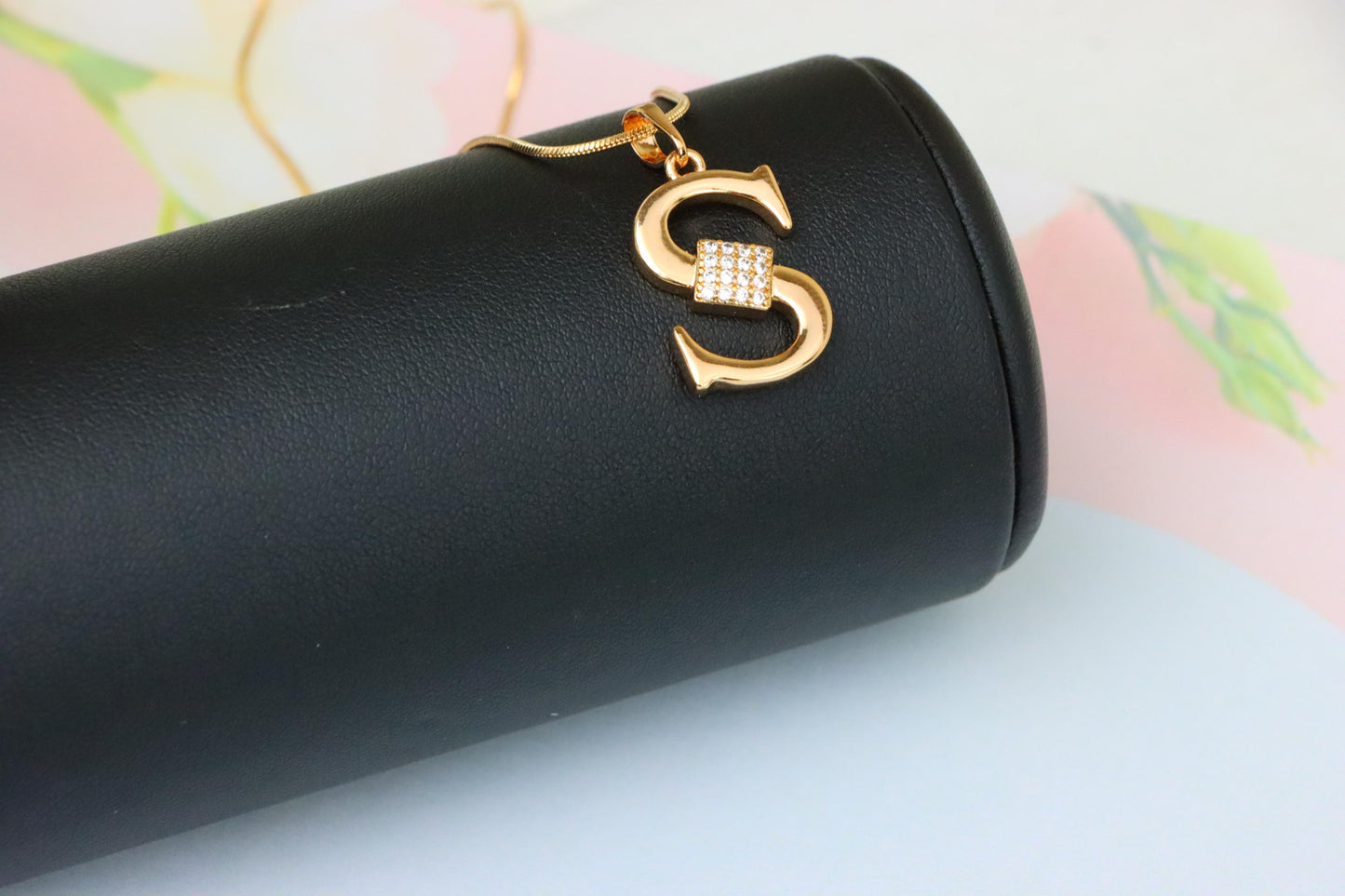 Rose Gold S Letter Pendant with CZ Stones Gold Plated Charm, XPPT1430 (2136-1)