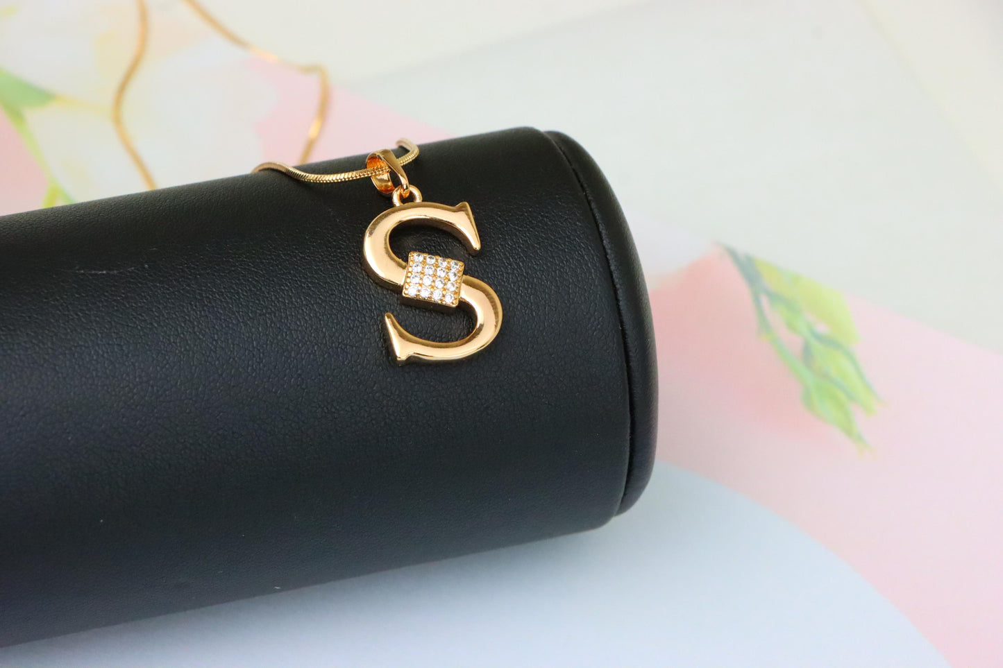 Rose Gold S Letter Pendant with CZ Stones Gold Plated Charm, XPPT1430 (2136-1)