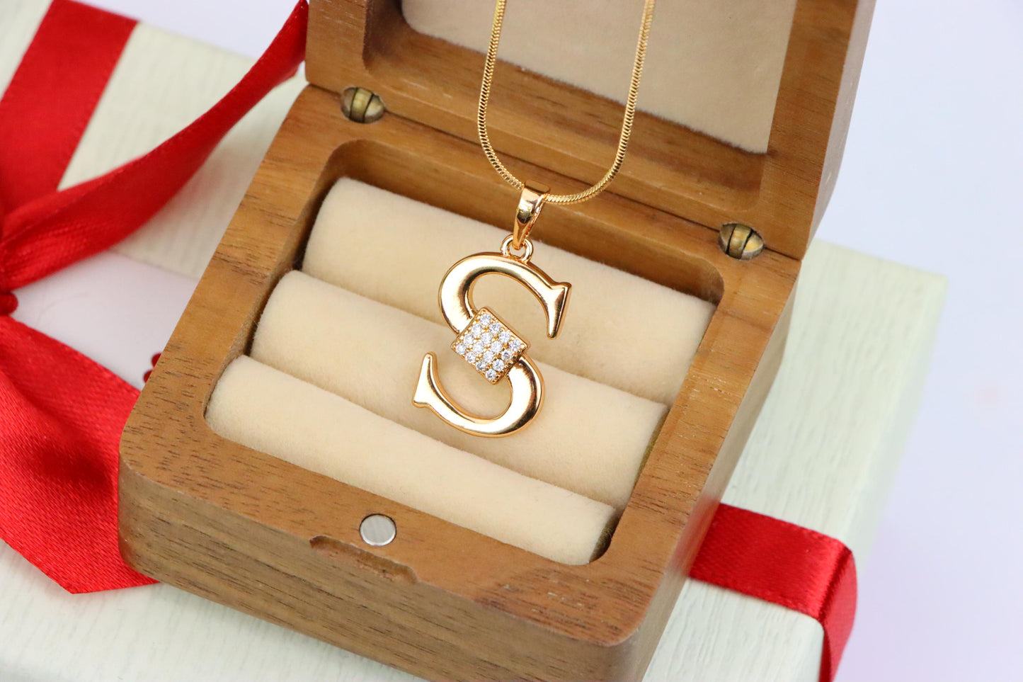 Rose Gold S Letter Pendant with CZ Stones Gold Plated Charm, XPPT1430 (2136-1)