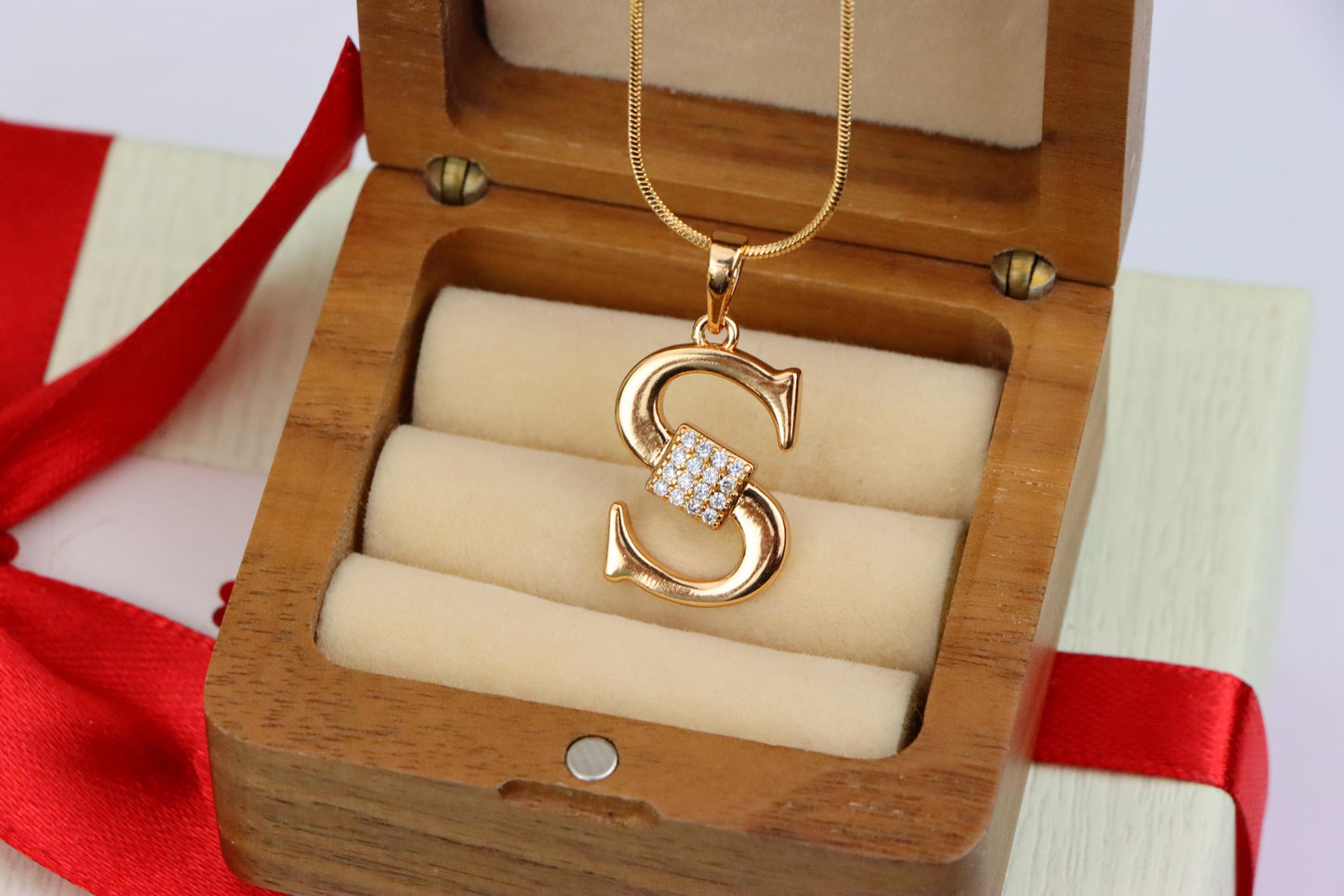 Rose Gold S Letter Pendant with CZ Stones Gold Plated Charm, XPPT1430 (2136-1)